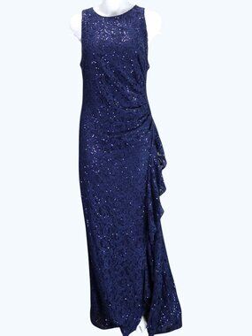 Alex Evenings Navy Lace Sequin Gown Size 16 Mother of the Bride Formal